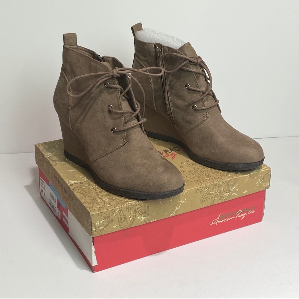 American Rag Kiraaf Taupe Sz 9.5 wedge ankle boots zip & lace up New